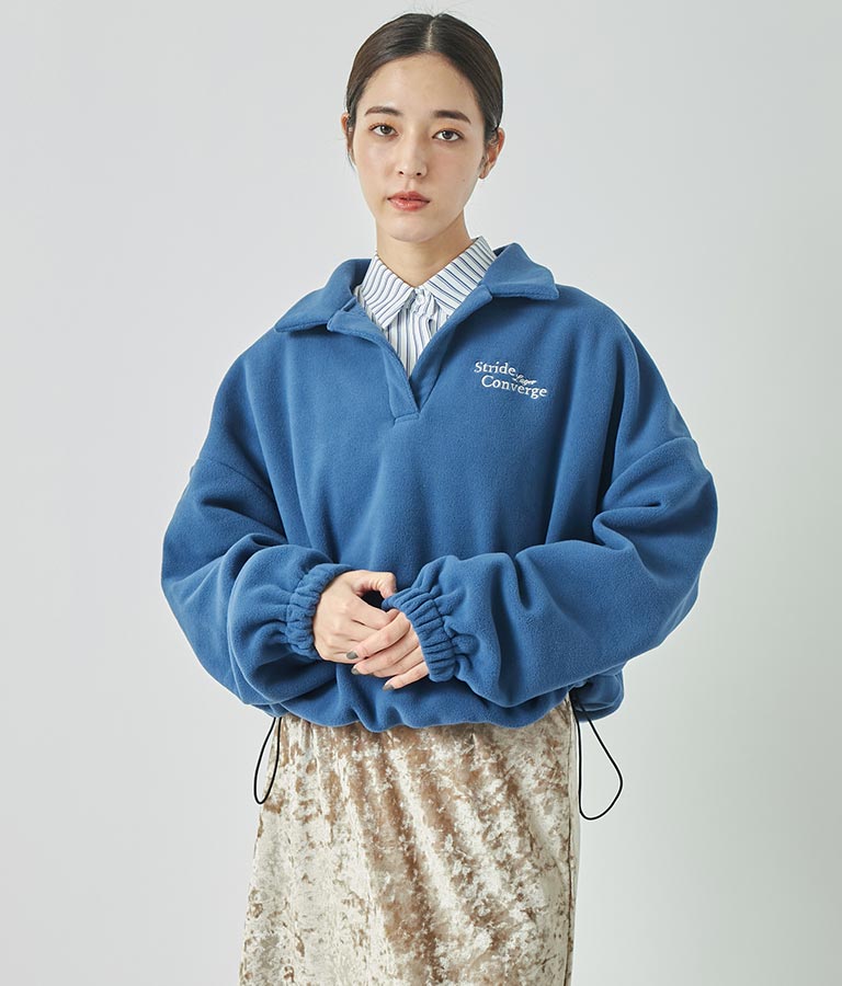 英字刺繍 スキッパー フリース トップス【別売りSETUP】 793-9055