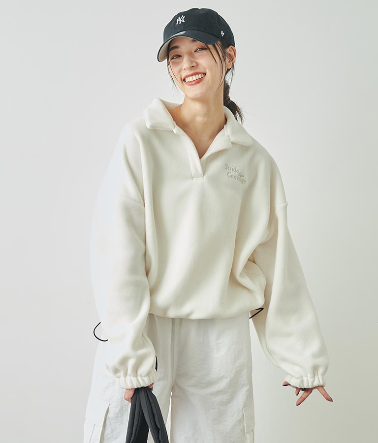 英字刺繍 スキッパー フリース トップス【別売りSETUP】 793-9055