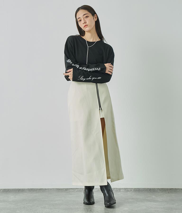 袖 メッセージロゴ ロング Tシャツ ロンT クルーネック 長袖 793-9054