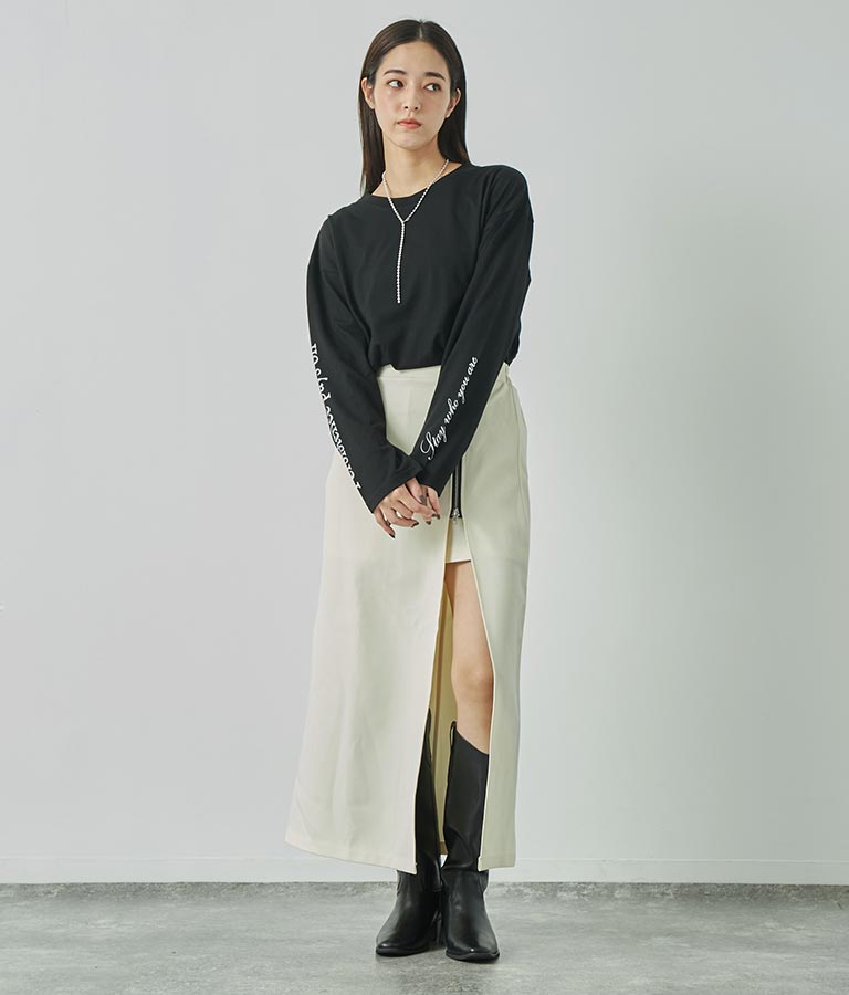 袖 メッセージロゴ ロング Tシャツ ロンT クルーネック 長袖 793-9054