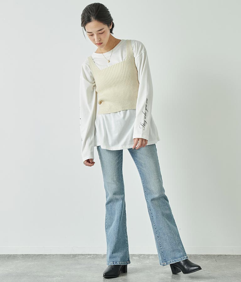 袖 メッセージロゴ ロング Tシャツ ロンT クルーネック 長袖 793-9054