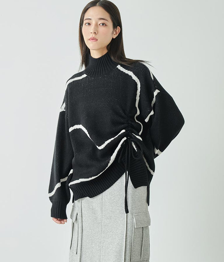 シャーリング ハイネック ニット トップス 793-9057