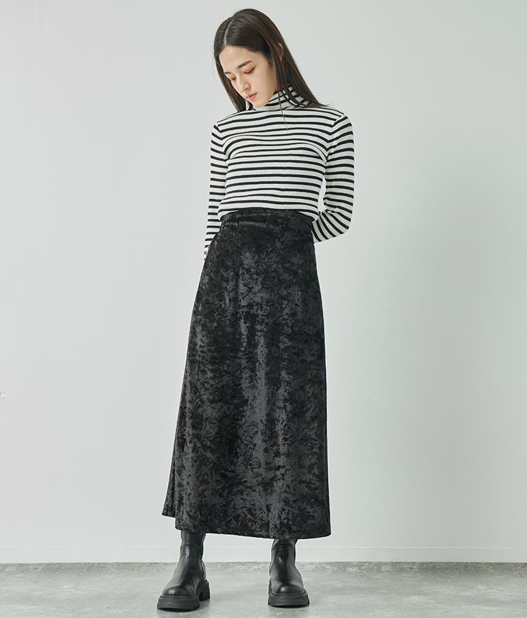 クラッシュ ベロア フレア ロング スカート 151-5527