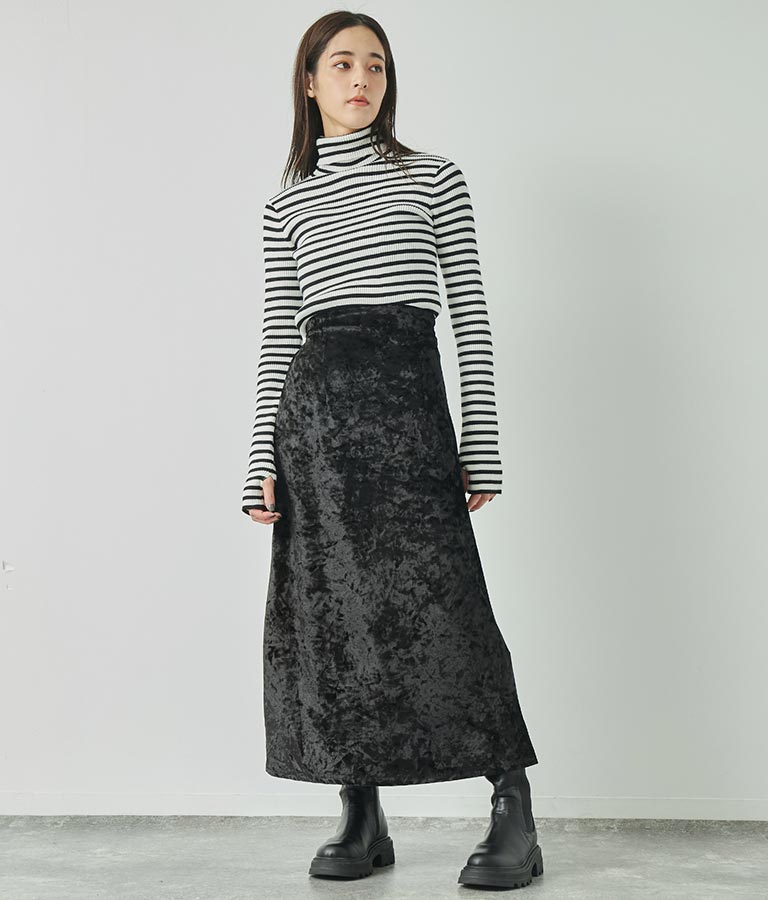クラッシュ ベロア フレア ロング スカート 151-5527