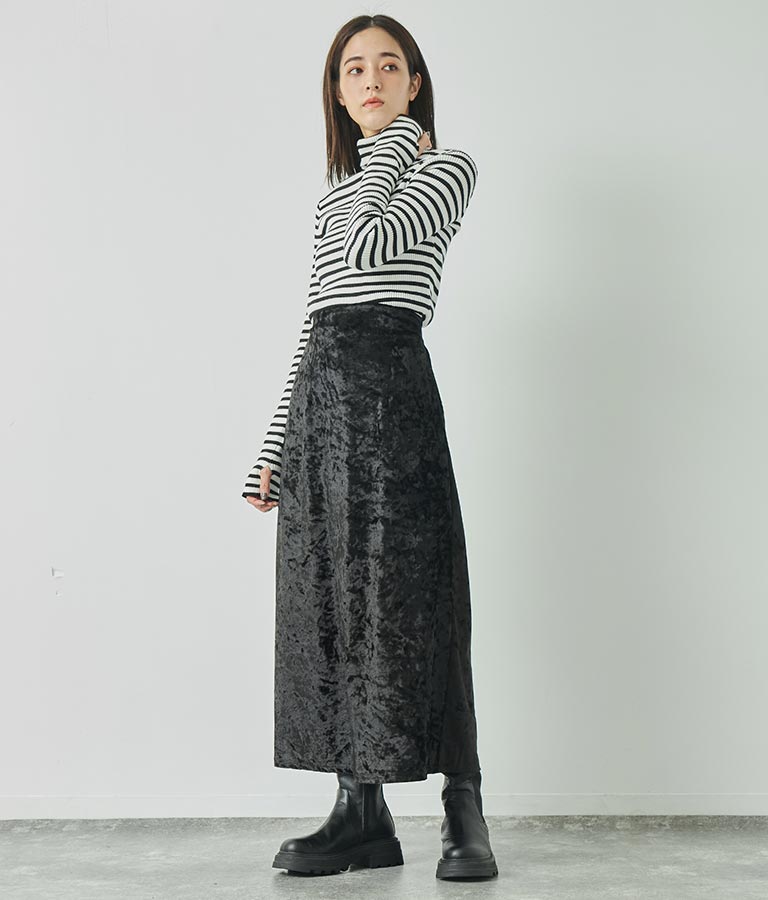 クラッシュ ベロア フレア ロング スカート 151-5527