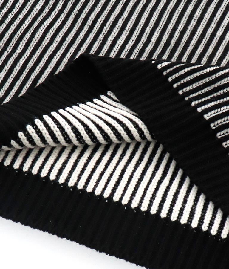 モノトーン ストライプ ニット トップス