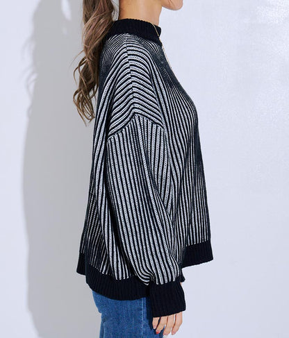 モノトーン ストライプ ニット トップス 493-2561