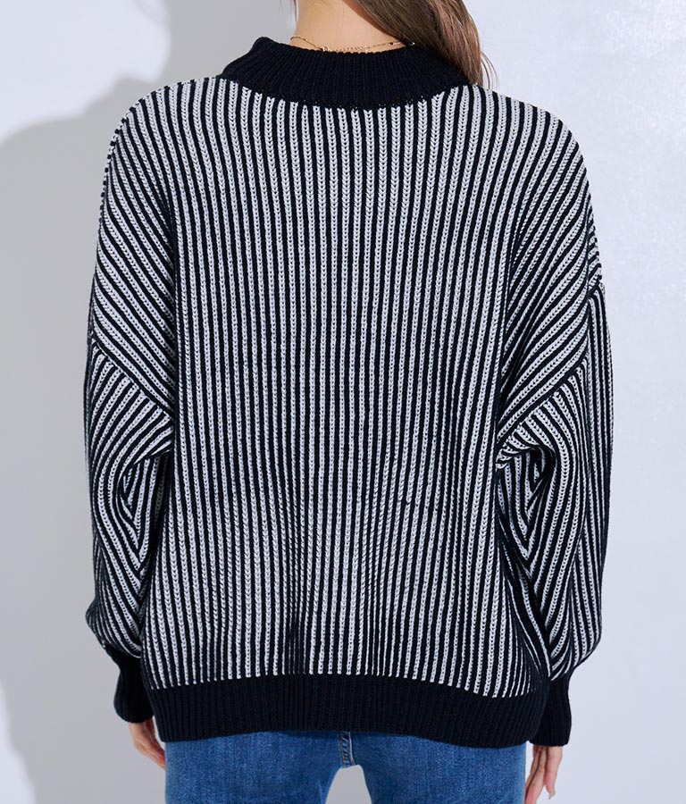 モノトーン ストライプ ニット トップス 493-2561