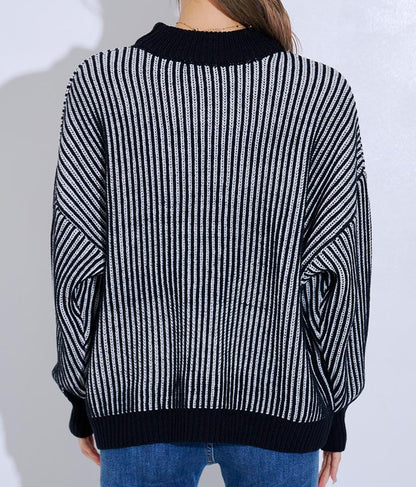 モノトーン ストライプ ニット トップス 493-2561