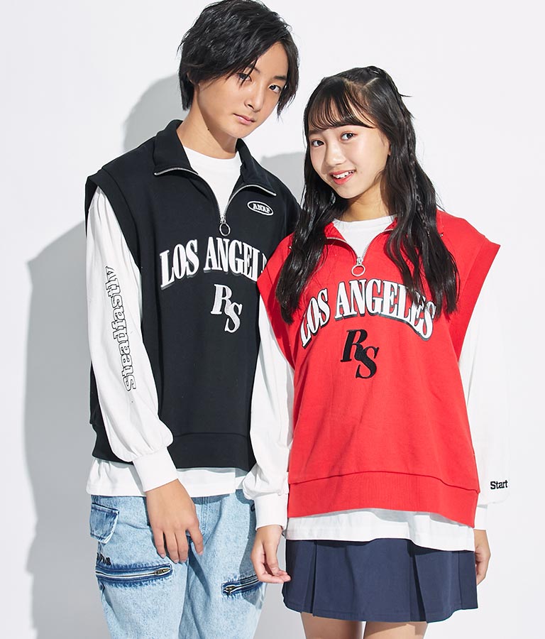 R+S ハーフジップ 裏毛 ベスト × ロングTシャツ セット 918-7355