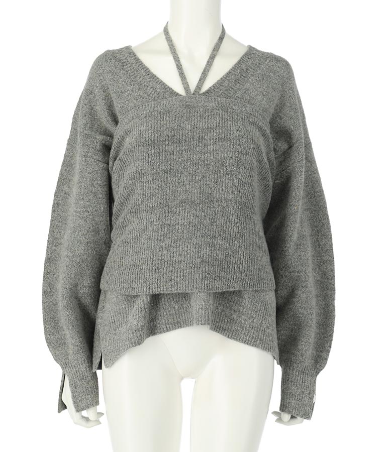 ブークレ Vネック ニット トップス × ホルターネック キャミソール セット 【セットアップ着用可】