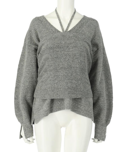 ブークレ Vネック ニット トップス × ホルターネック キャミソール セット 【セットアップ着用可】