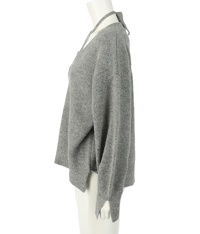 ブークレ Vネック ニット トップス × ホルターネック キャミソール セット 【セットアップ着用可】 798-9074