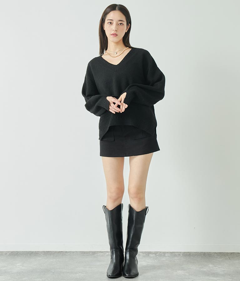 ブークレ Vネック ニット トップス × ホルターネック キャミソール セット 【セットアップ着用可】 798-9074
