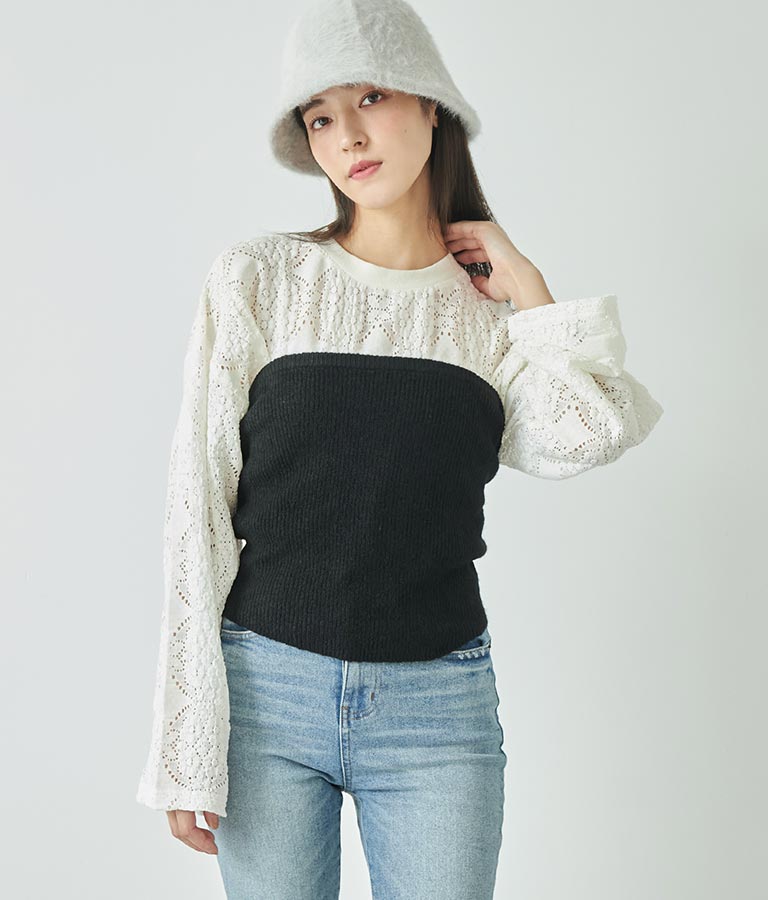 ブークレ Vネック ニット トップス × ホルターネック キャミソール セット 【セットアップ着用可】 798-9074