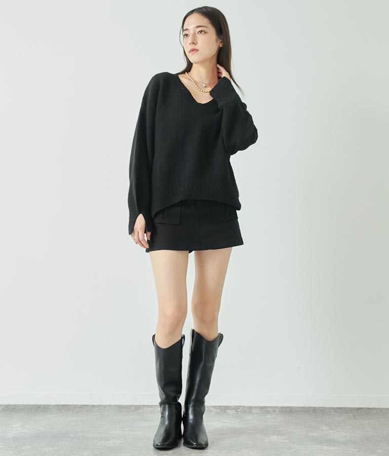 ブークレ Vネック ニット トップス × ホルターネック キャミソール セット 【セットアップ着用可】 798-9074