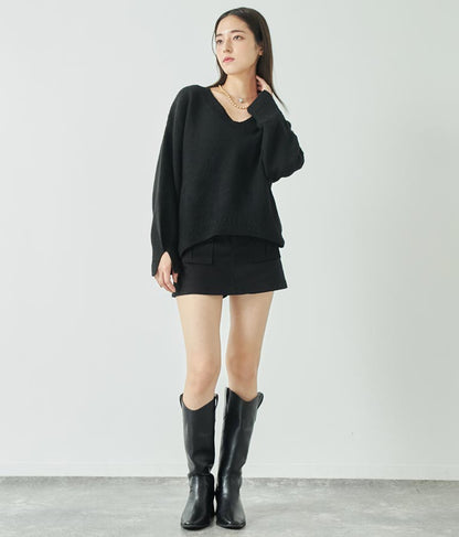 ブークレ Vネック ニット トップス × ホルターネック キャミソール セット 【セットアップ着用可】 798-9074