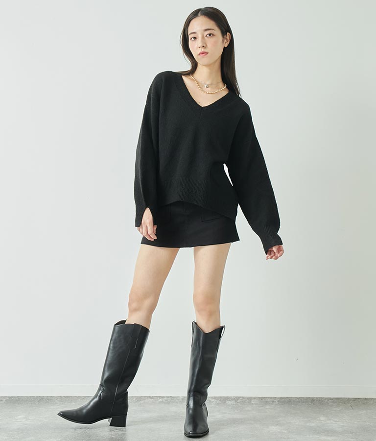 ブークレ Vネック ニット トップス × ホルターネック キャミソール セット 【セットアップ着用可】 798-9074