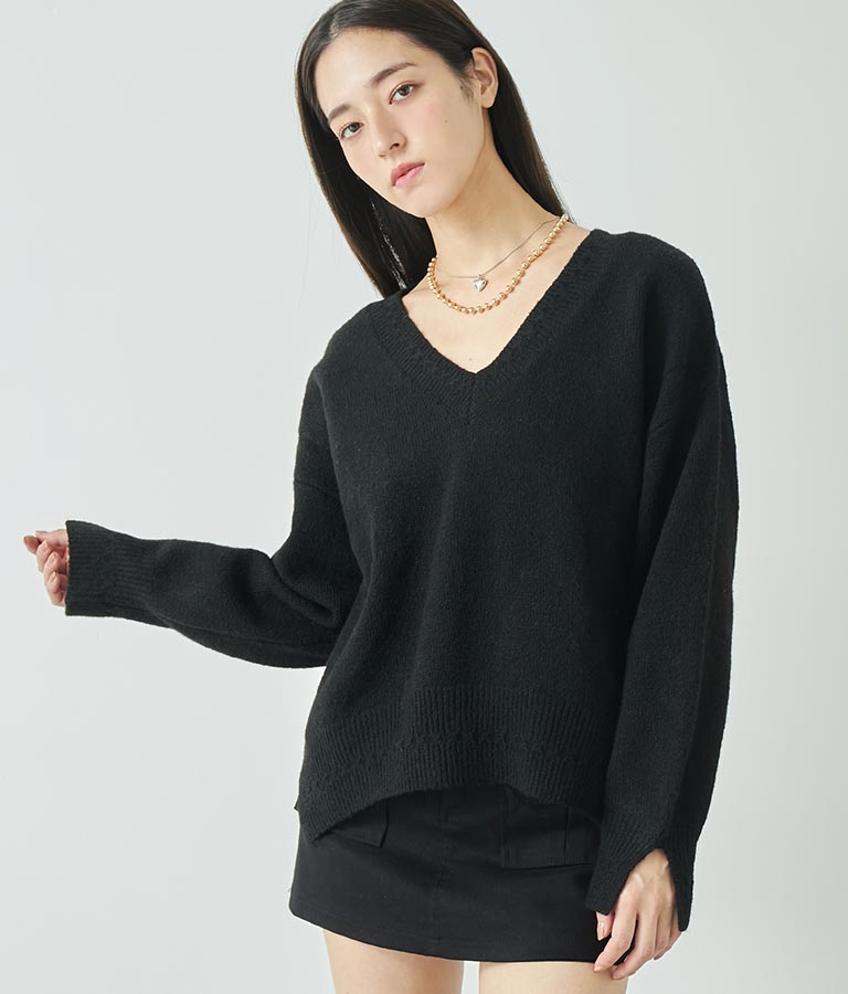 ブークレ Vネック ニット トップス × ホルターネック キャミソール セット 【セットアップ着用可】 798-9074