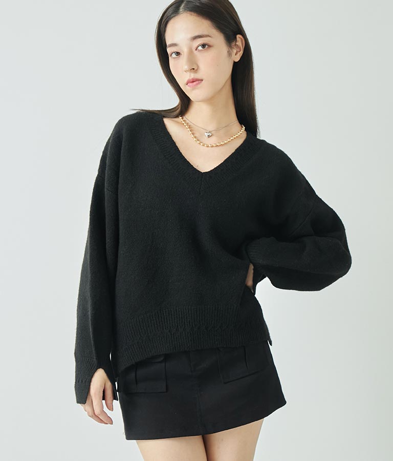 ブークレ Vネック ニット トップス × ホルターネック キャミソール セット 【セットアップ着用可】 798-9074