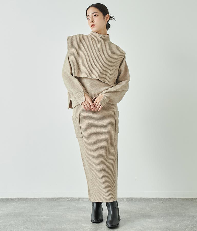 ブークレ Vネック ニット トップス × ホルターネック キャミソール セット 【セットアップ着用可】 798-9074