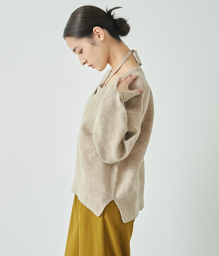 ブークレ Vネック ニット トップス × ホルターネック キャミソール セット 【セットアップ着用可】 798-9074