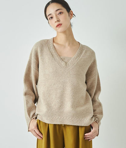 ブークレ Vネック ニット トップス × ホルターネック キャミソール セット 【セットアップ着用可】 798-9074