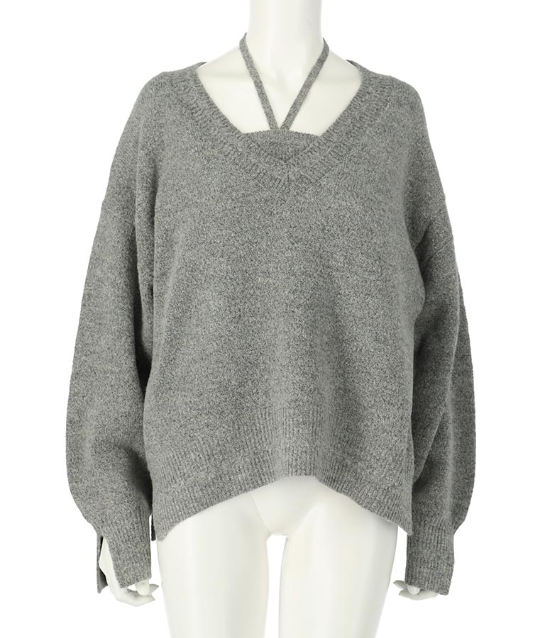 ブークレ Vネック ニット トップス × ホルターネック キャミソール セット 【セットアップ着用可】 798-9074