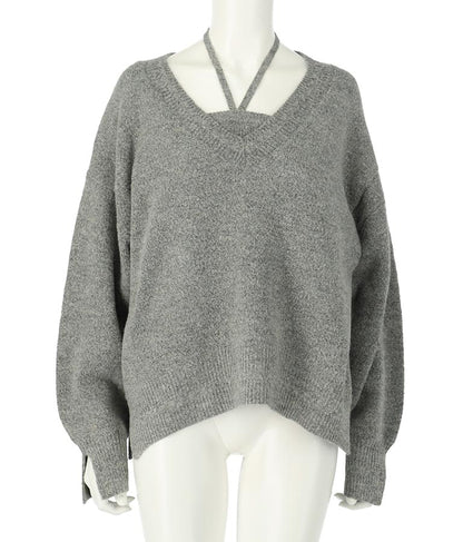 ブークレ Vネック ニット トップス × ホルターネック キャミソール セット 【セットアップ着用可】 798-9074