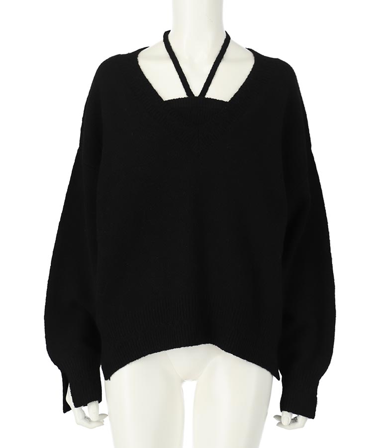 ブークレ Vネック ニット トップス × ホルターネック キャミソール セット 【セットアップ着用可】 798-9074