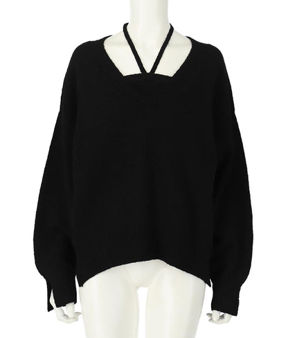 ブークレ Vネック ニット トップス × ホルターネック キャミソール セット 【セットアップ着用可】 798-9074