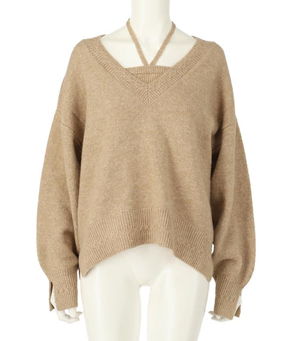 ブークレ Vネック ニット トップス × ホルターネック キャミソール セット 【セットアップ着用可】 798-9074