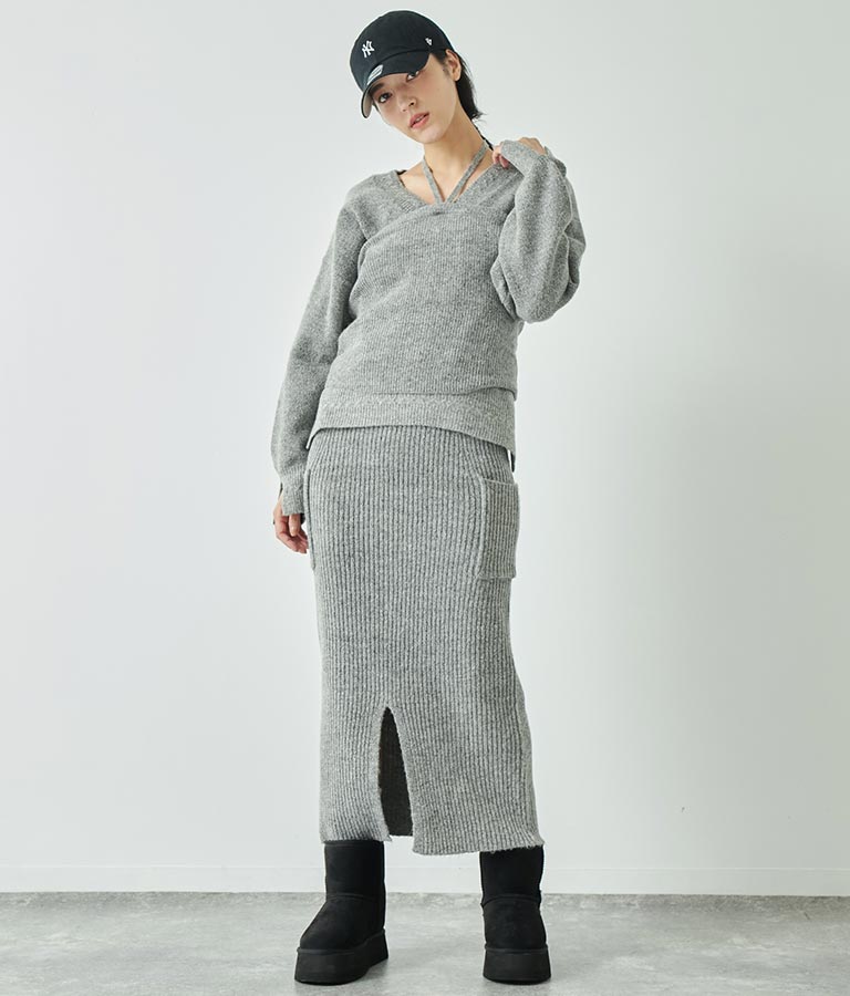 ブークレ ニット スカート 【セットアップ着用可】 791-9076