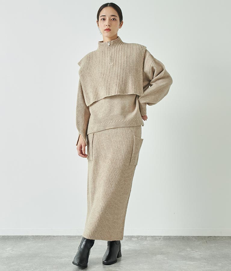 ブークレ ハーフジップ ニット ベスト 【セットアップ着用可】 793-9075