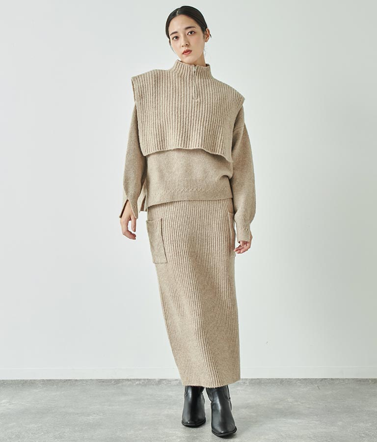 ブークレ ハーフジップ ニット ベスト 【セットアップ着用可】 793-9075