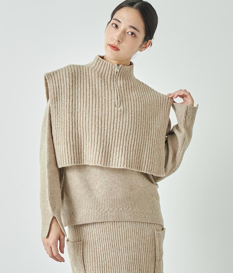 ブークレ ハーフジップ ニット ベスト 【セットアップ着用可】 793-9075