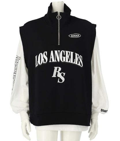R+S ハーフジップ 裏毛 ベスト × ロングTシャツ セット 918-7355