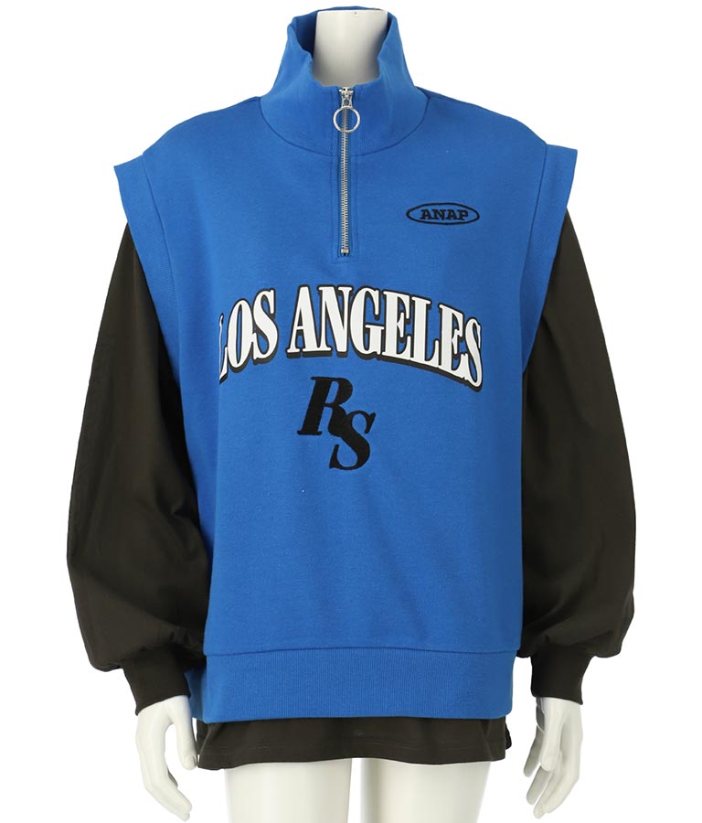 R+S ハーフジップ 裏毛 ベスト × ロングTシャツ セット 918-7355