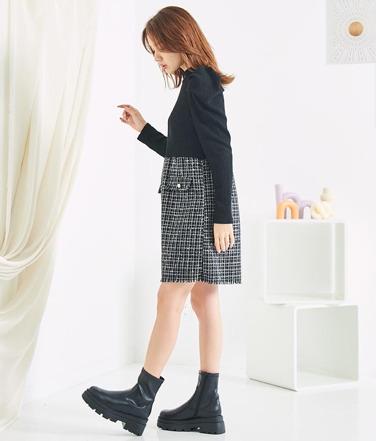 ツイード 切り替え ミニ ワンピース 527-6789