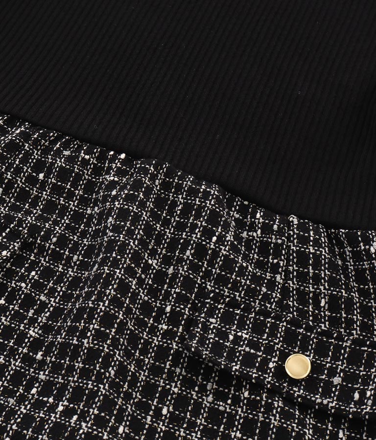 ツイード 切り替え ミニ ワンピース 527-6789