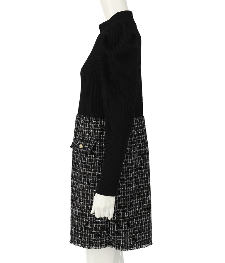 ツイード 切り替え ミニ ワンピース 527-6789