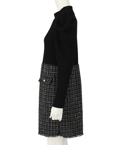 ツイード 切り替え ミニ ワンピース 527-6789