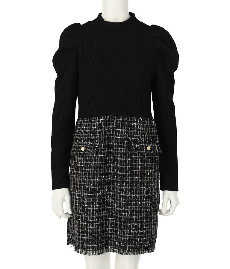 ツイード 切り替え ミニ ワンピース 527-6789