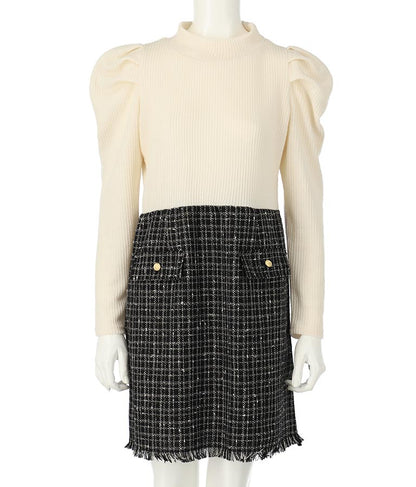 ツイード 切り替え ミニ ワンピース 527-6789