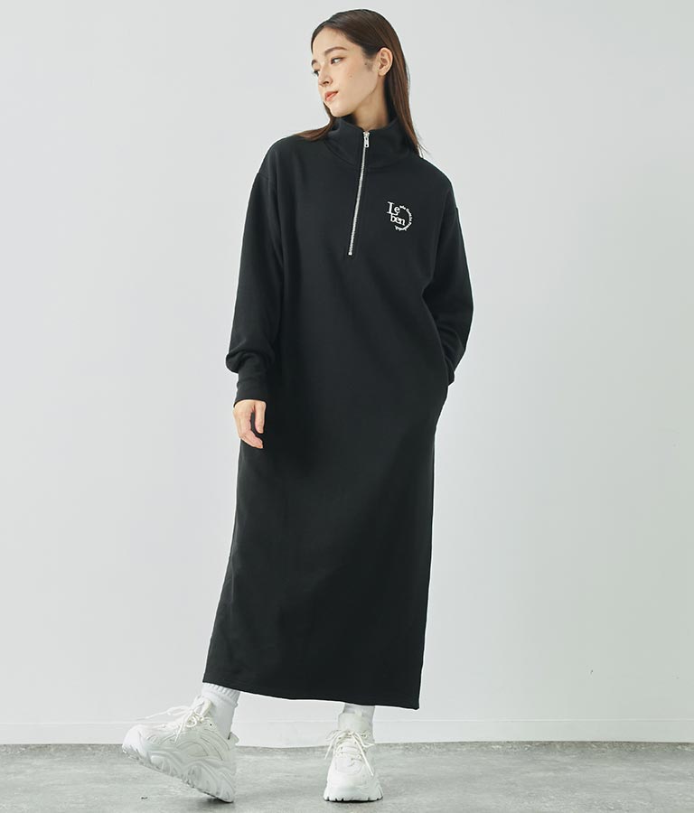 ハーフジップ 裏毛 スウェット ロング ワンピース 797-9082