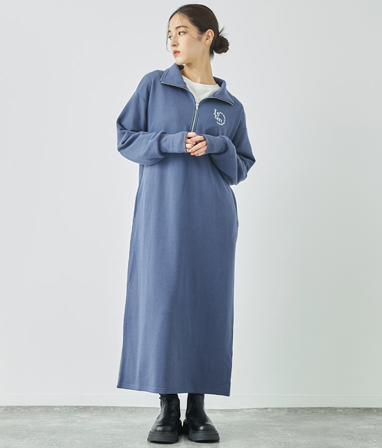 ハーフジップ 裏毛 スウェット ロング ワンピース 797-9082