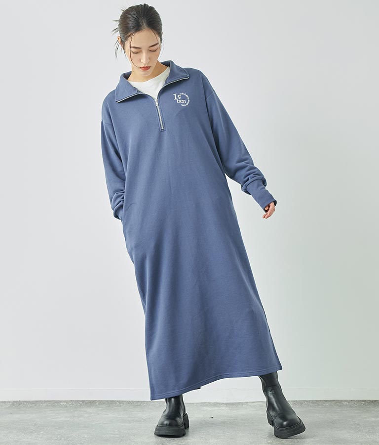ハーフジップ 裏毛 スウェット ロング ワンピース 797-9082