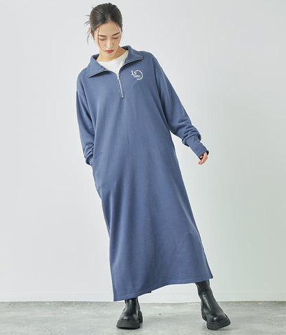 ハーフジップ 裏毛 スウェット ロング ワンピース 797-9082