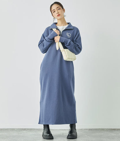 ハーフジップ 裏毛 スウェット ロング ワンピース 797-9082