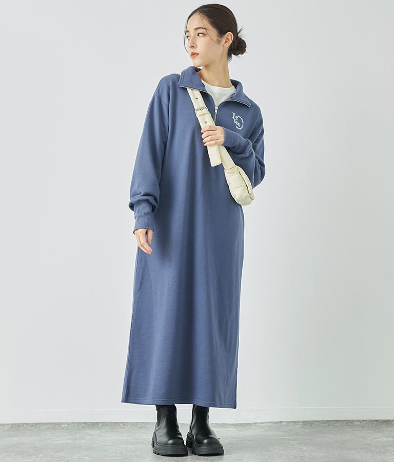 ハーフジップ 裏毛 スウェット ロング ワンピース 797-9082